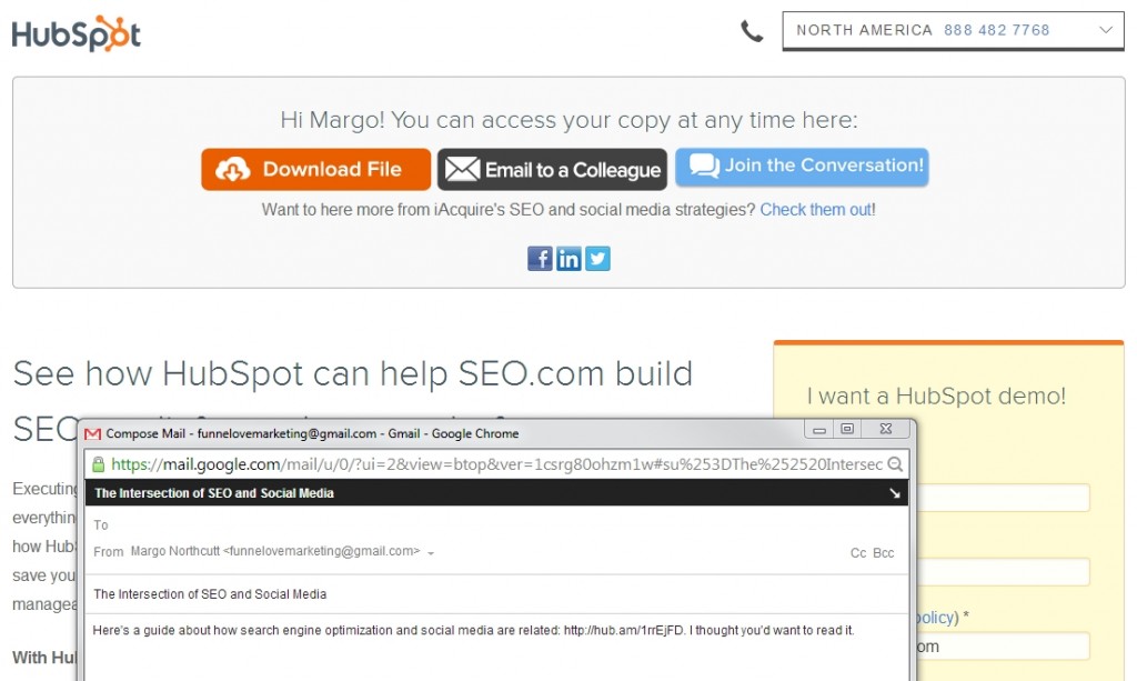 HubSpot thank you page example